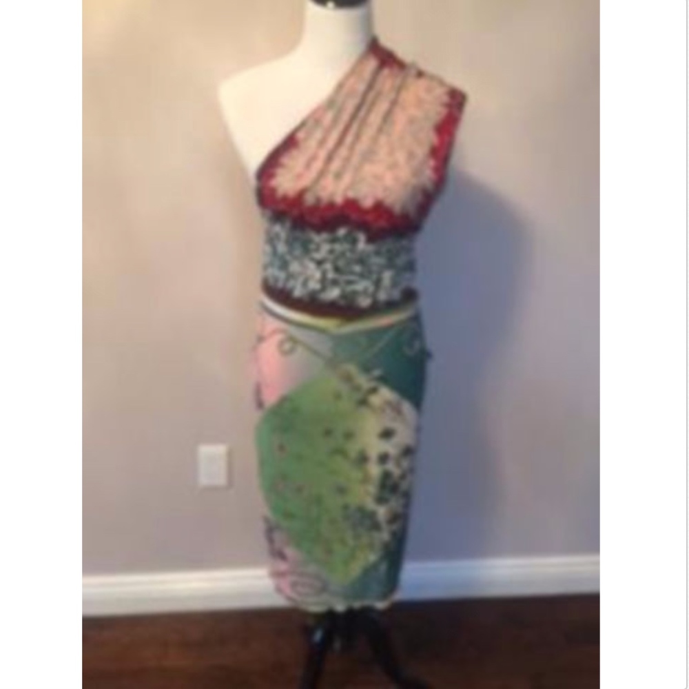 Jean Paul Gaultier One-Shoulder Multicolor Printed Dress